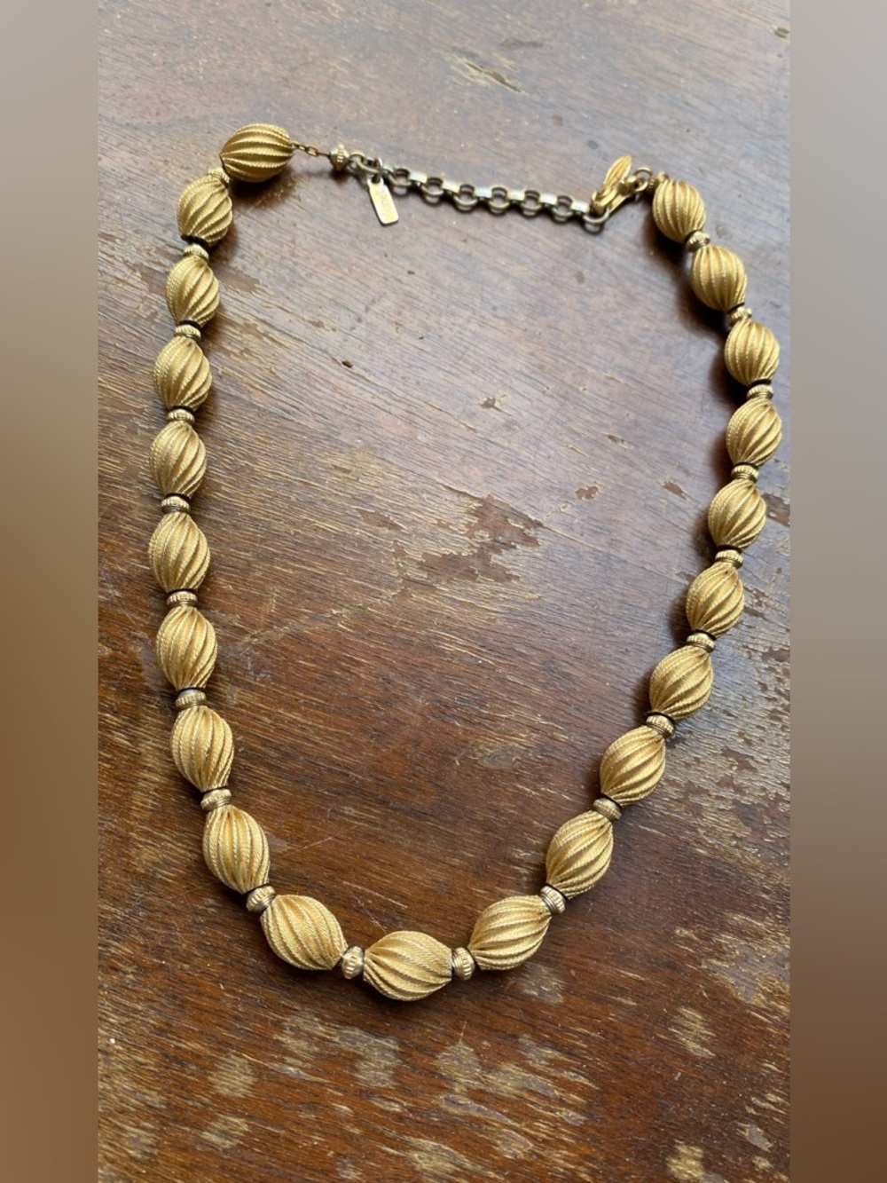 Vintage Monet Gold-Tone Ribbed Bead Necklace